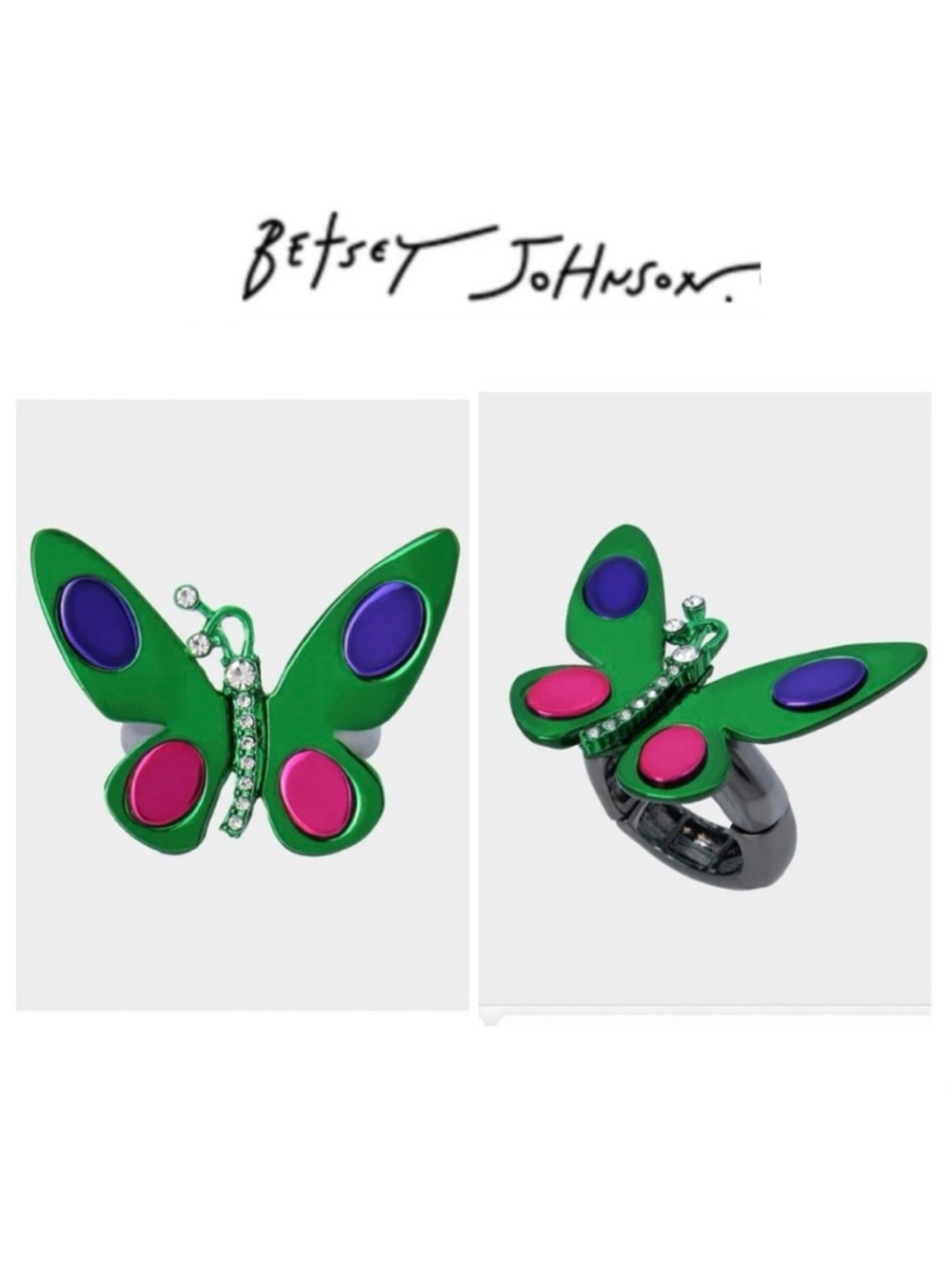 NWT Betsey Johnson 💋PETAL TO THE BUTTERFLY Metallic/Hematite CZ Stretch Ring
